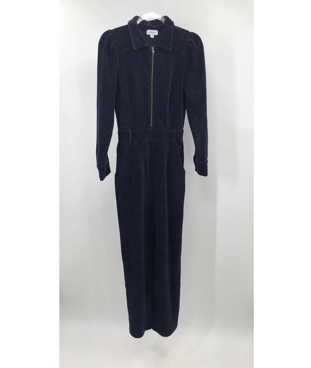 Evereve Gemma Corduroy Jumpsuit XS Navy Blue Long Sleeve